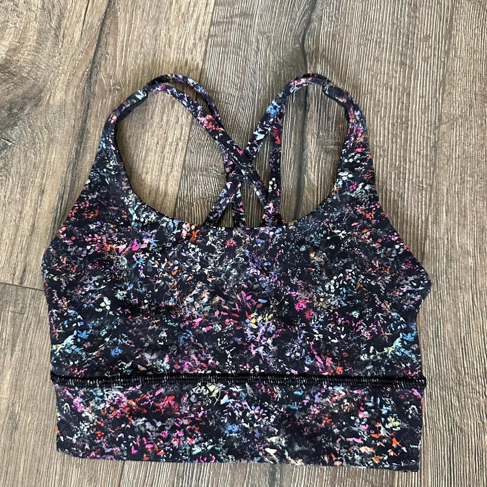 Lululemon Energy Longline size 2. black multi-color floral. Excellent condition